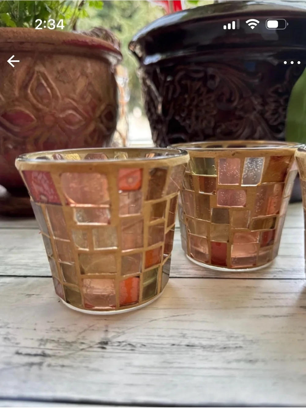 Mosaic Glass Votive Candle Holders - Rose Gold Set of 3